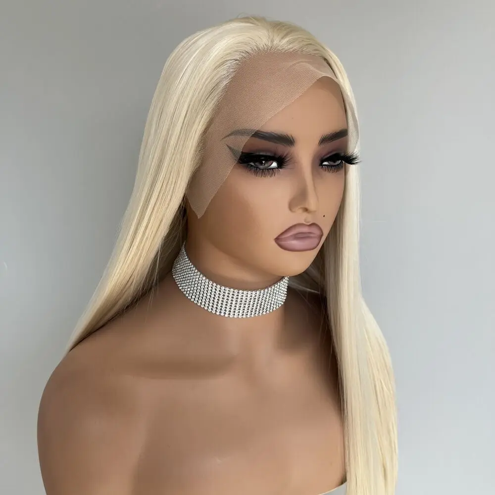 Lace Front Wig Long Straight Heat Resistant Synthetic Hair Platinum blonde Wigs