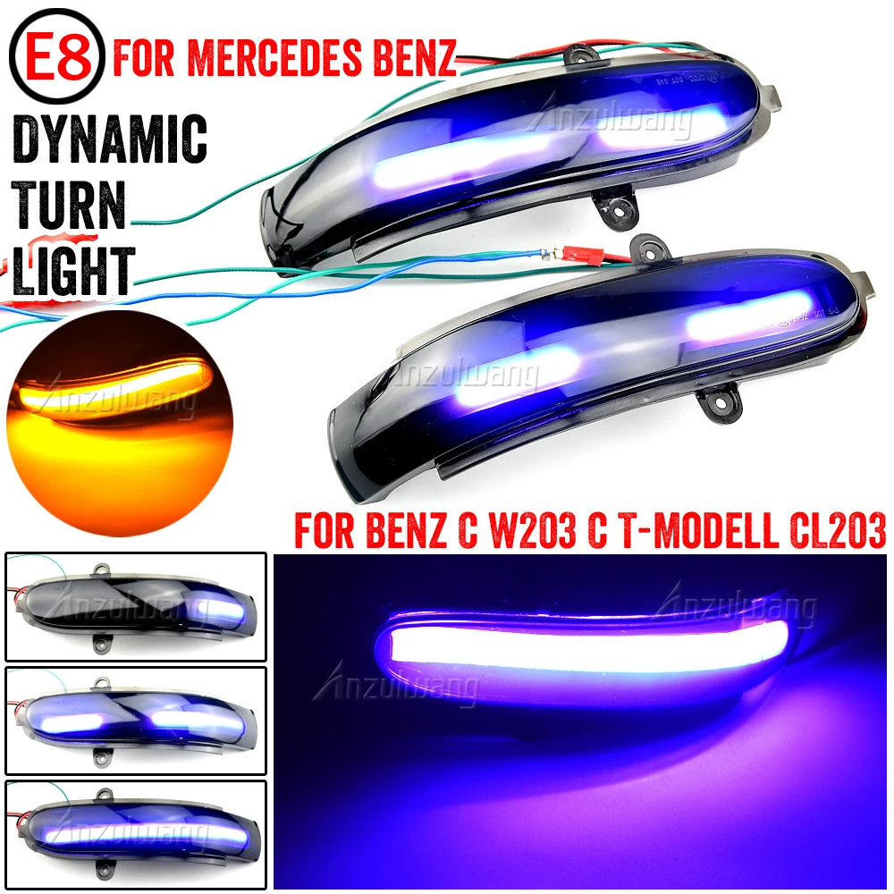 2 Pcs Dynamic LED Side Mirror Indicator Blinker Turn Signal Light For Mercedes Benz C‑Class W203 T‑Modell CL203