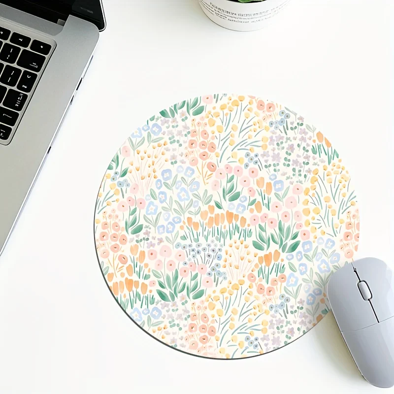 Pastel Floral Mouse Pad Non-Slip Rubber Gaming Office Desk Mat Vibrant Flower Compact Round Mouse Pads Gamer Setup Decoration