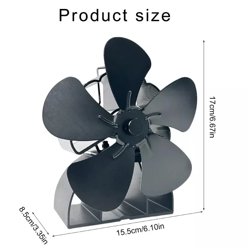 موقد مروحة توفير الطاقة الموقد 5 شفرات الموقد هادئة آمنة تعمل بالطاقة الحرارية موقد مروحة سجل الخشب الموقد صديقة للبيئة مروحة