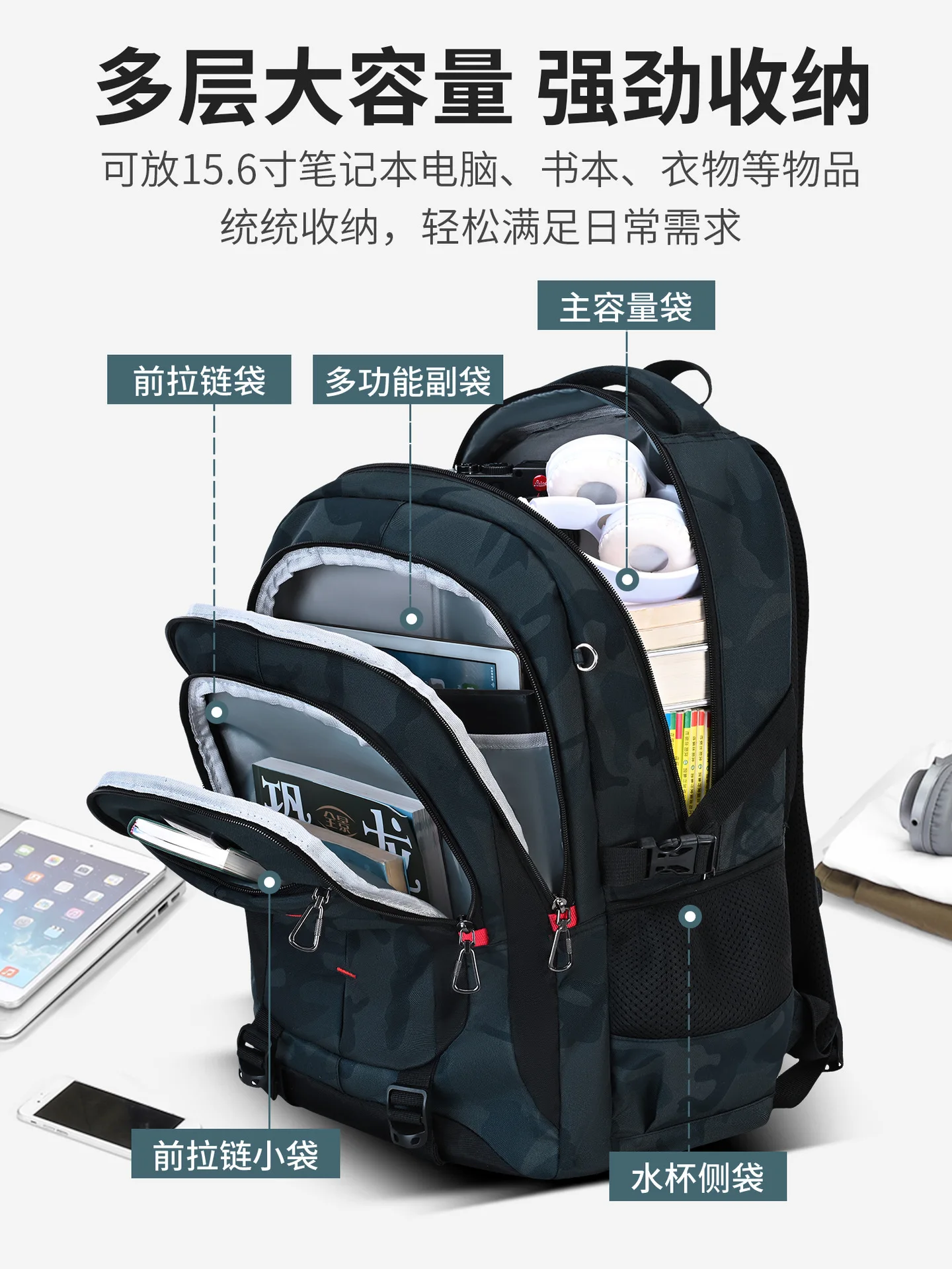 2026 جديد مقاوم للماء رجل حقيبة ظهر مموهة تناسب 17 بوصة محمول على ظهره المرأة أكسفورد السفر الذكور حقيبة خمر حقيبة مدرسية Mochila