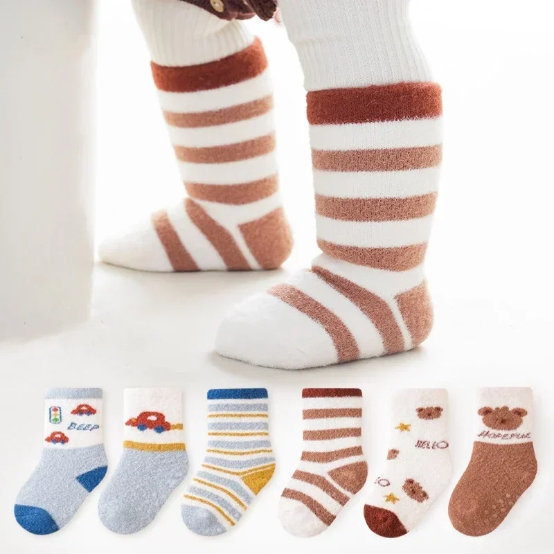 3 Pairs Thick Warm Kids Children Korean Socks Baby Middle Tube Stockings Long Socks Toddler Boys Girls Thermal Mid Calf Socks