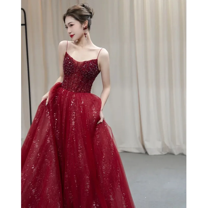 Customized Shiny Sequined Long Evening Dress Sexy Strapless A-line Robe De Soiree Classic Spaghetti Strap Elegant Prom Dress