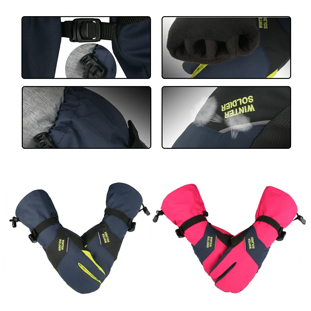 Guantes de esquí con pantalla táctil para hombre y mujer, manoplas de 3 dedos, resistentes al agua, de muñeca larga, cálidas, para Snowboard,