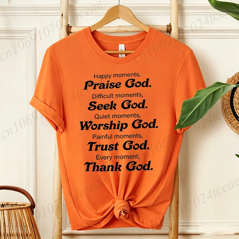 Women T‑Shirt Praise Seek Trust God Print Short Sleeve Tee T-Shirts Casual Positive Christian Graphic Tops Hip Hop Streetwear