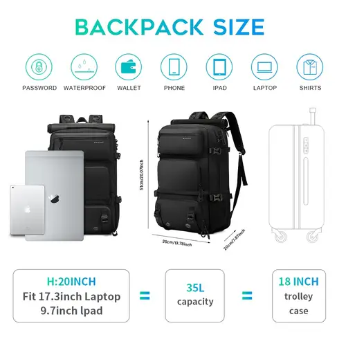 Imagen 2 del producto BANGE 30L antirrobo impermeable senderismo Camping mochila extraíble bolsa de senderismo mochila de gran capacidad bolsas deportivas de viaje al aire libre