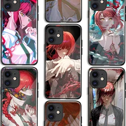 Makima Anime Character TPU Tempered Glass Phone Case for iPhone 16 15 14 11 Pro Max 7 8 15 16 Plus Xr Xs 12 13 Mini