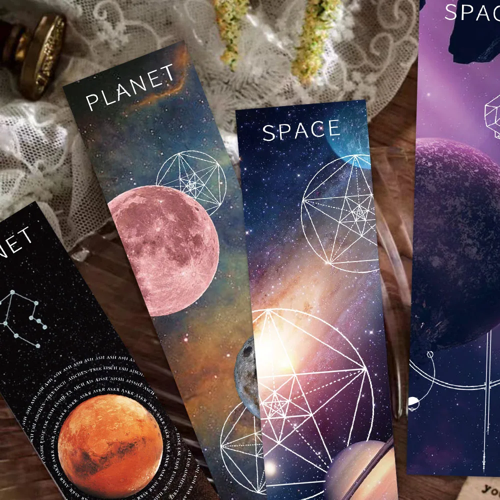 

30PCS Space Bookmarks Cool Roaming Cosmic Stars Decorated Bookmarks Reading Pages Tagged Books Tagged Student Gift Paper Cards