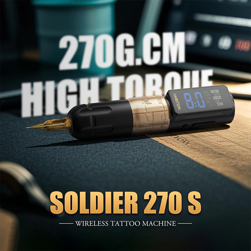 Ambition Soldier270S Kit Wireless Tattoo Machine Pen Stroke 4.5mm+5.0mm Professional Brushless Motor Battery 1-12V 2400mAh