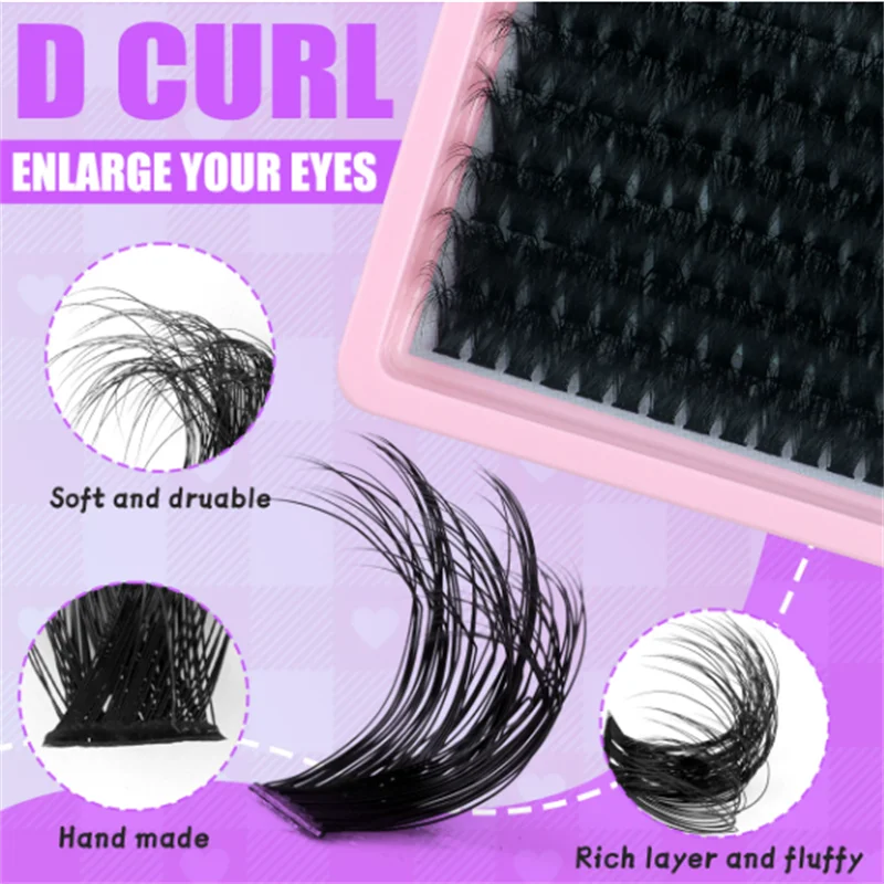 10 Rows Fluffy Thick-Flocked False Eyelashes 160D 120D 100D DIY Segmented Mix Lengths 14-20mm for Eye Makeup