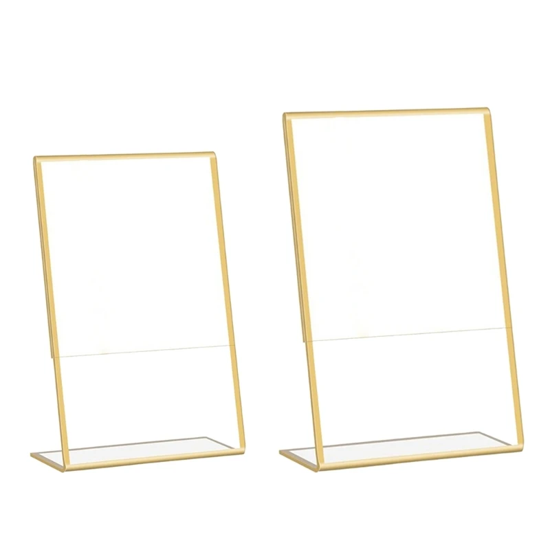 Gold Border Acrylic Sign Holder Picture Frame Display Stand Clear Paper Holder New