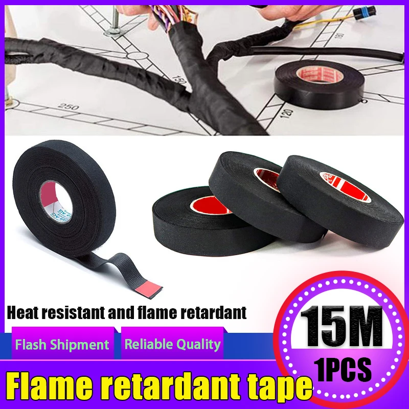 15M Heat-resistant Flame Retardant Tape Cable management Coroplast Adhesive Cloth Tapes For Car Harness Wiring Loom Protection