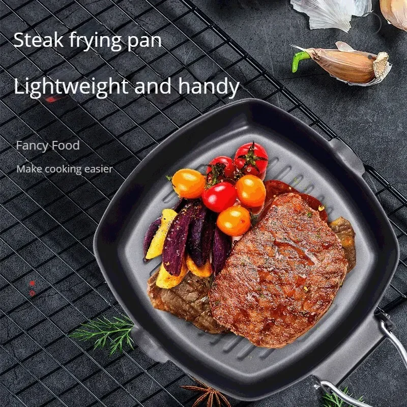 

Foldable Portable Frying Pan Picnic Grill Pan Anti-scald Wooden Handle Outdoor Grill Pan Double Mouth Steak Pan(No Lid)