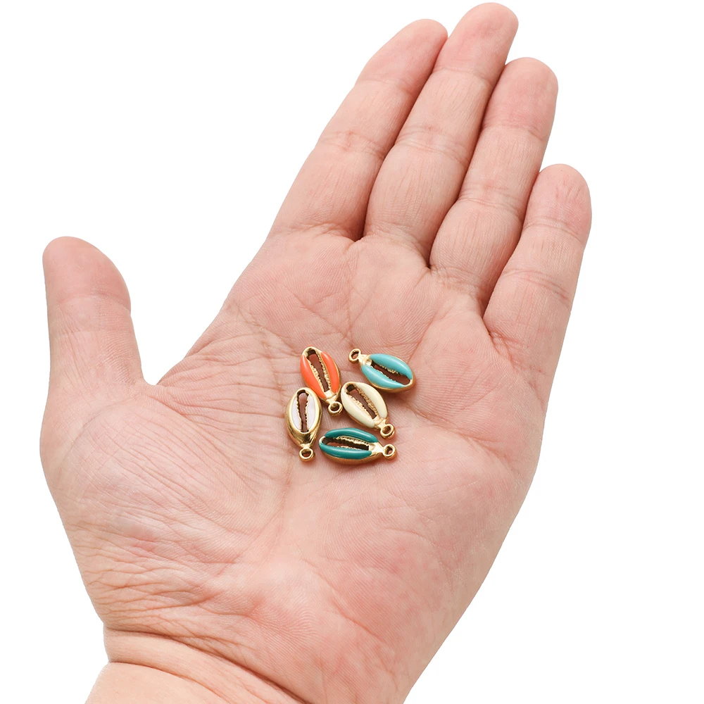 Breloques en forme de coquille d'émail en acier inoxydable, 8x17mm, pendentifs de plage pour bracelets de cheville, colliers, résultats de fabrication de bijoux, bricolage, 5 pièces/lot