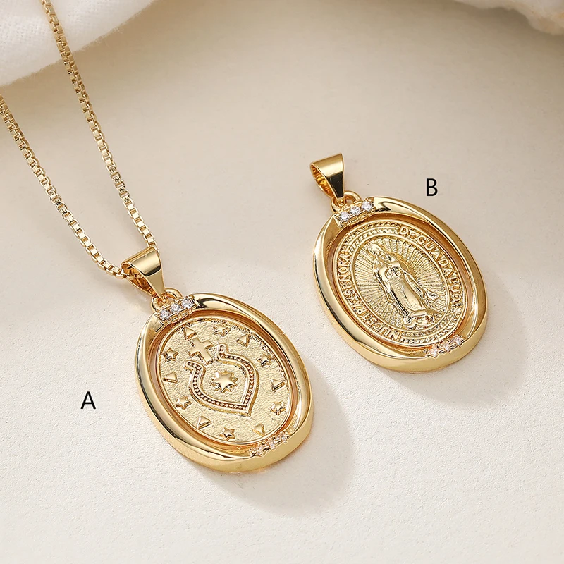 GANPUP Vintage Doppelseitiger Kreuz-Anhänger mit religiösem Muster Halskette für Damen und Herren Neue Halskette Schmuck Accessoires Geschenk Party – Detail 3