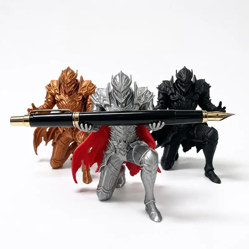 3D Printed Kneeling Knight Pen Holder Dark Fantasy Medieval Warrior Statue Desktop Organizer Plastic Stand Home Office Decor