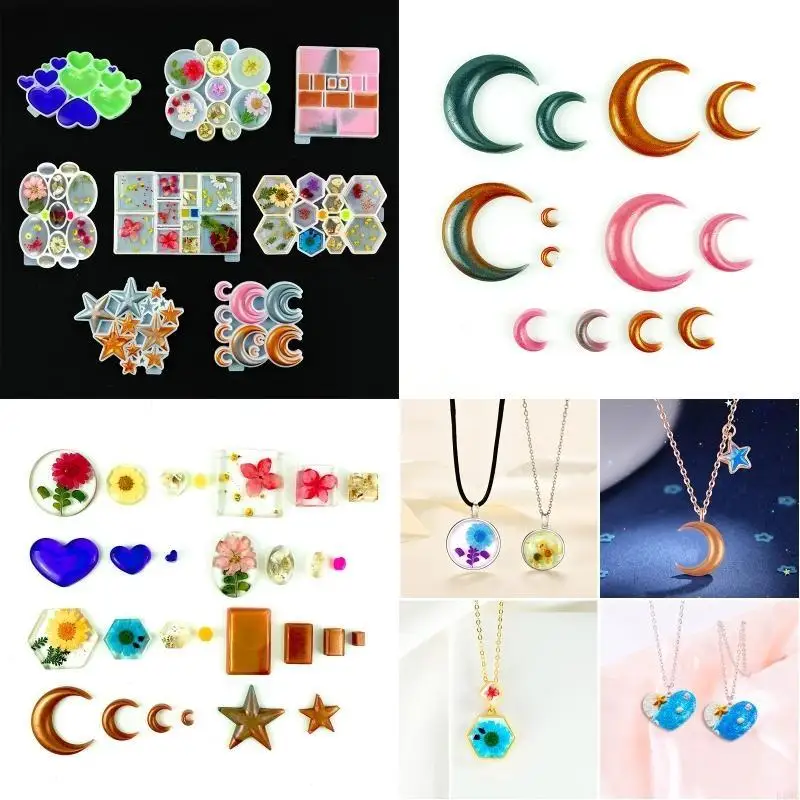

R3MC Geometric Figure Decoration Drop Glues Mold Diy Star Love Moon Pendant Jewelry