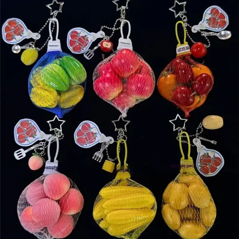 Mini Fruit Keychain Cute Multicolor Tomato Peach Pendant Durable Plastic Charm for Backpack Handbag Daily Decor