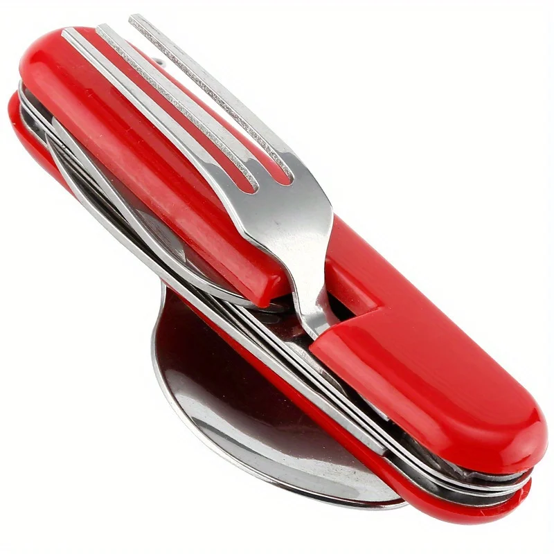 3 In 1 Folding Portable Cutlery Set Stainless Steel Spoon Fork Knife Combo Mini Compact Travel Camping Picnic Reusable Tableware