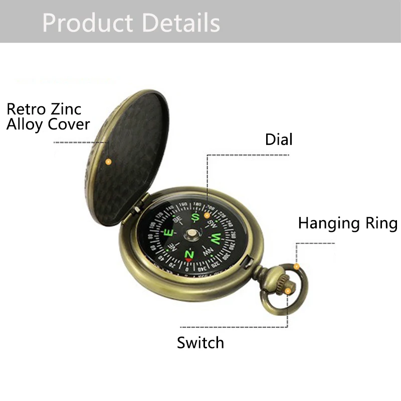 Vintage Pocket Watch Style Flip Compass Portable for Orienteering Camping Backpacking Hunting Navigation Hiking Camping Gift