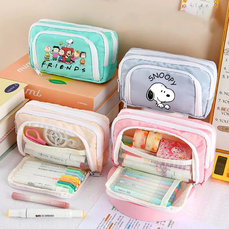 

Snoopys Pencil Case Student Youth Cartoon Anime Pen Pouch Fashion Large Capacity Double-layer Pencil Case Pencil Bag Stationery