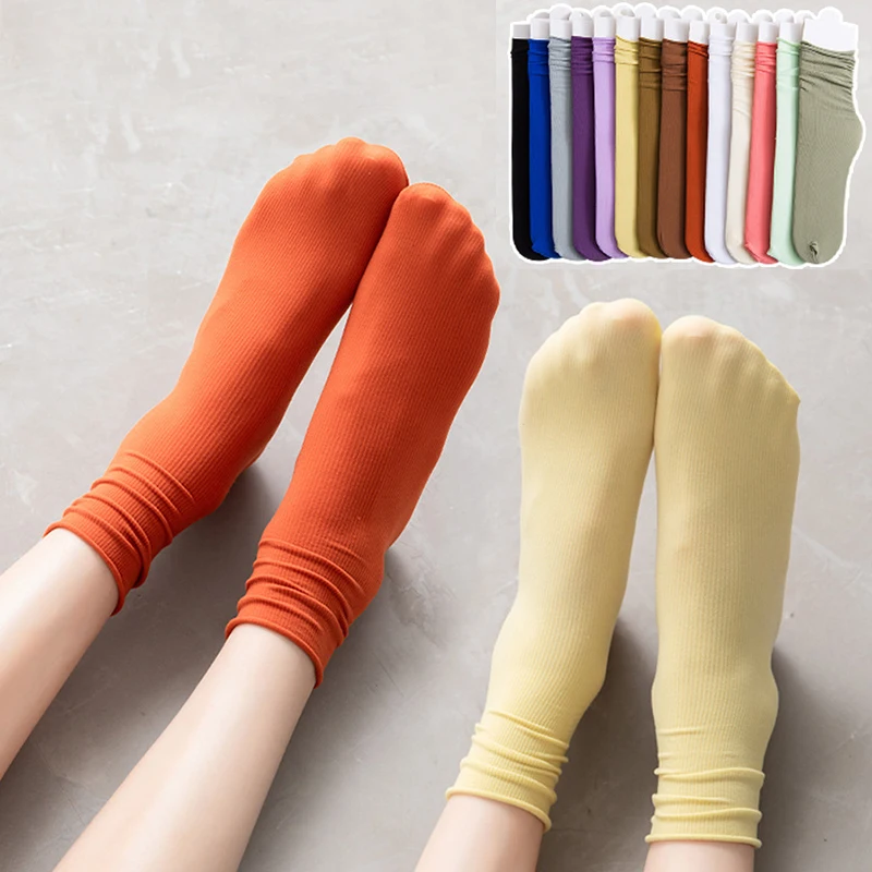 Chaussettes fines en velours pour femmes, simples, mignonnes, solides, respirantes, longues, hautes, Harajuku, printemps, été