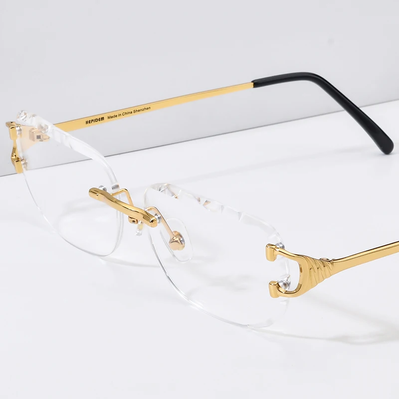 HEPIDEM Alloy Glasses Frame Men Brand Design Diamond Trimming Square Rimless Eyeglasses Women Retro Spectacles Eyewear 50274