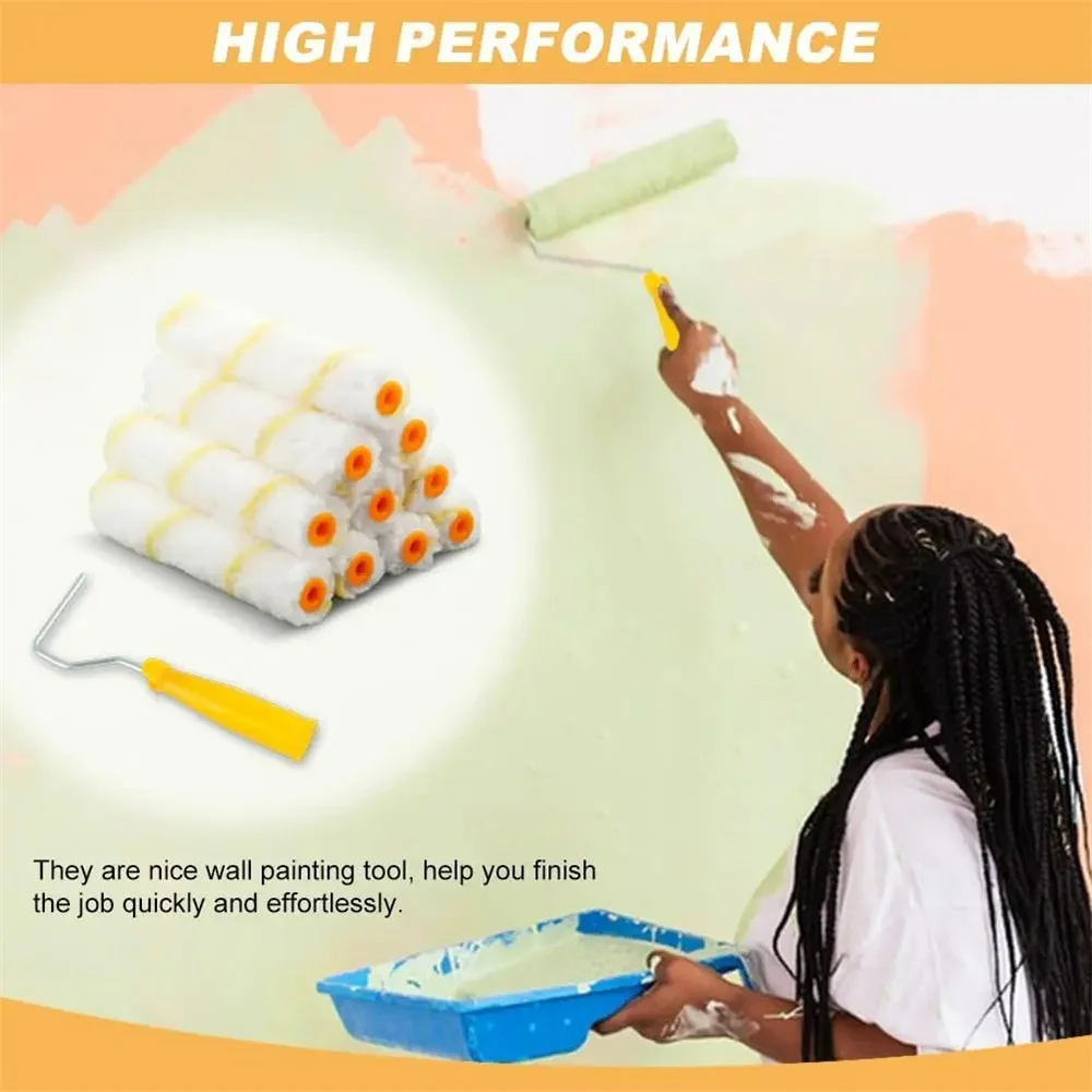 11pcs Mini Paint Roller Brush Portable Microfiber Roller Nap with Plastic Handle Home Wall DIY Painting Professional Repair Tool