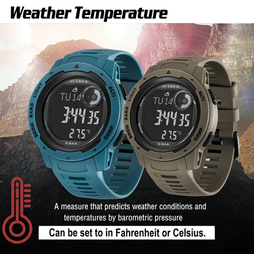 Imagen 1 del producto Avtrek Outdoor Digital Sports Watch Podómetro Reloj Electrónico de Pulsera para Hombre con Brújula Impermeable Senderismo Escalada Relojes Turísticos