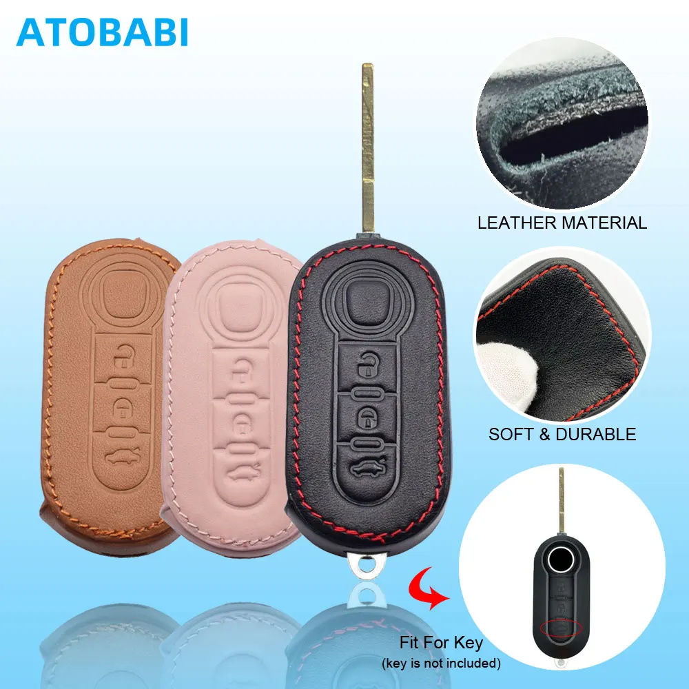 Capa de couro para chave de carro, 3 botões dobrável, controle remoto, capa protetora para fiat 500 500l 500x brava punto ducato fiorino panda stilo
