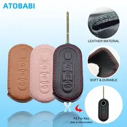 Leather Car Key Case 3 Button Folding Remote Control Protect Cover For Fiat 500 500L 500X Brava Punto Ducato Fiorino Panda Stilo