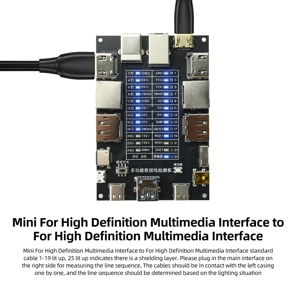 Tragbarer Kabel-Durchgangsprüfer unterstützt HDMI, Mini-HDMI, DP, USB Typ-C, LAN, Drucker, Festplatten-Leitungsprüfer. – Detail 2