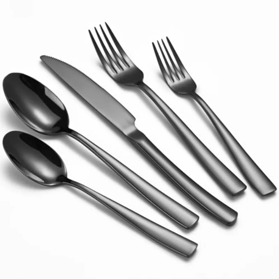 

40-Piece Black Silverware Set Heavy Duty Stainless Steel Flatware Cutlery Set Service for 8 Food-Grade Utensil Sets for Home Re