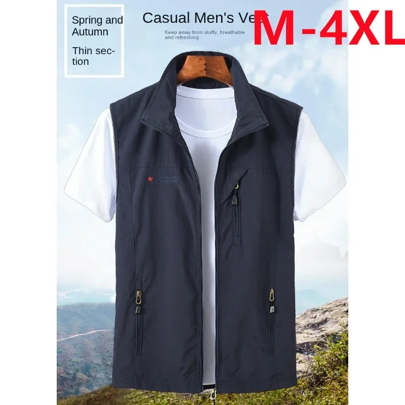 

Leather Vests for Men Camping Vest MAN Men's Coats Multi-pockets Large Size Motorcyclist Hunting Summer Mountaineering Tactical