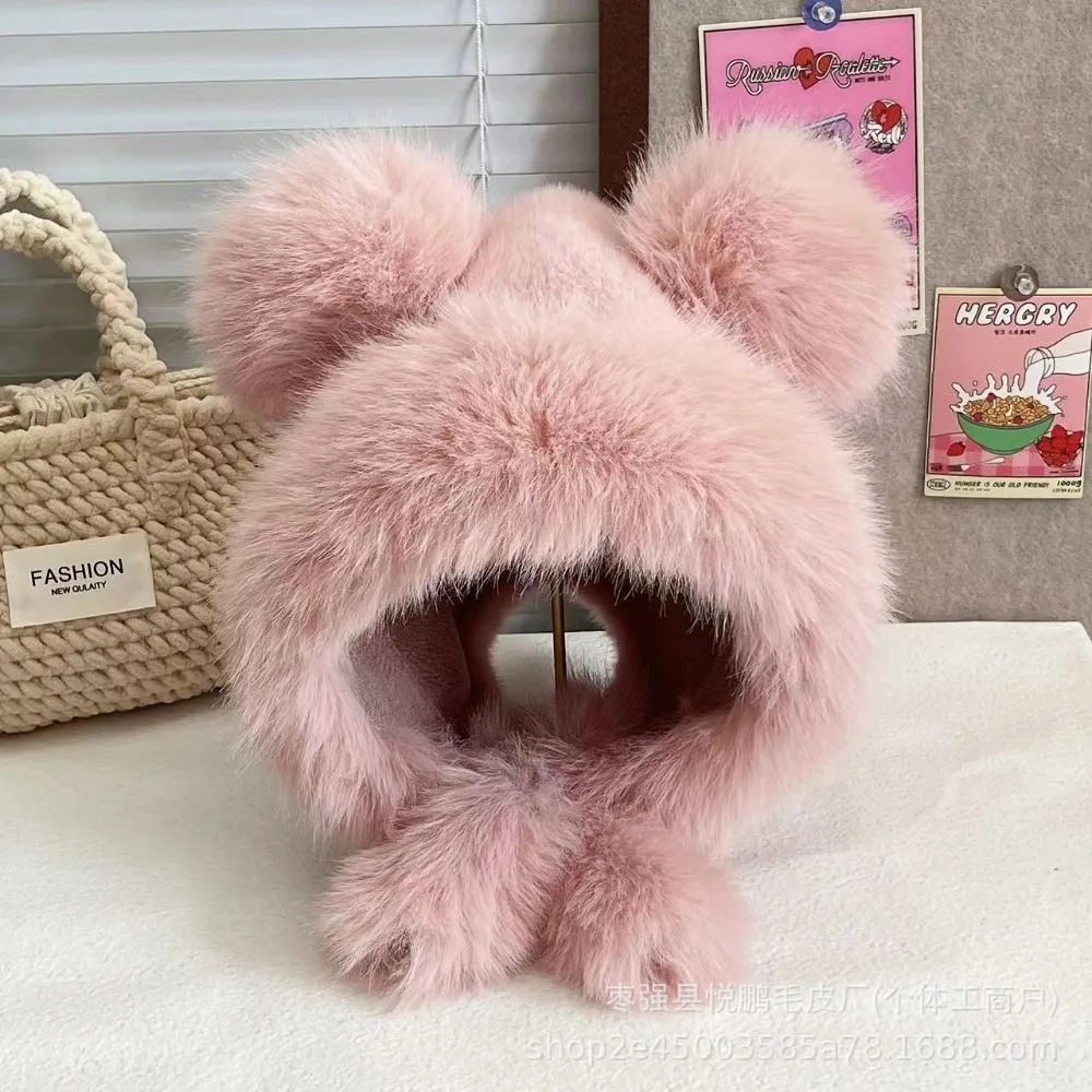 

Милая теплая зимняя шапка со шнуровкой, защита ушей, шапка с медвежьими ушками, бархатная шерстяная панама с рогами, женская шапка