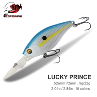 ESFISHING New 2023 Hard Bait Lucky Prince 52mm 72mm Quality Depth Crank Wobbler Fishing Lure Tackle Tripple hooks For Pink Bass