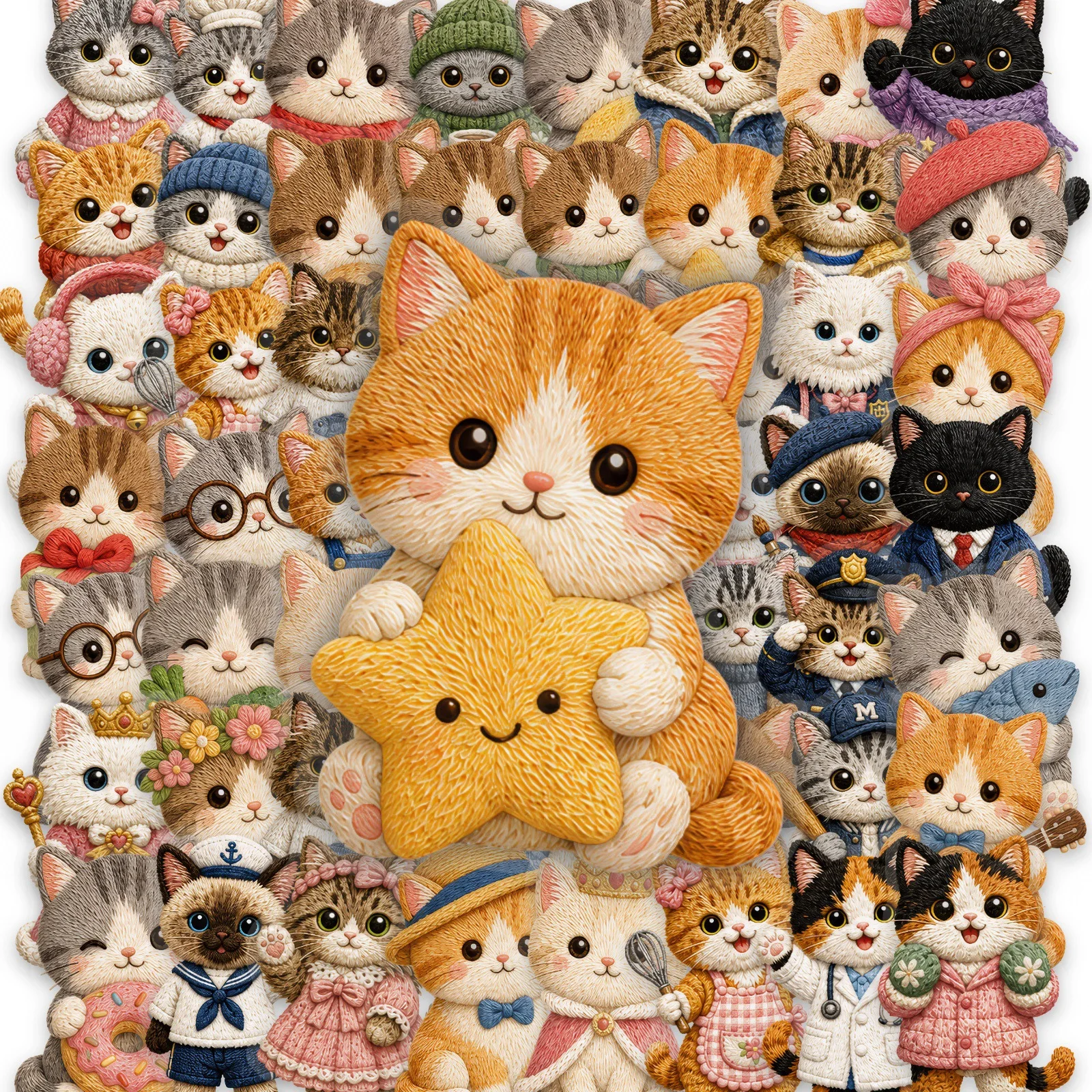 50-Pack Cute Cartoon Cat Shaped Transparent PET Stickers Waterproof Decor Decals for Guitar Luggage Notebook Student Stationery