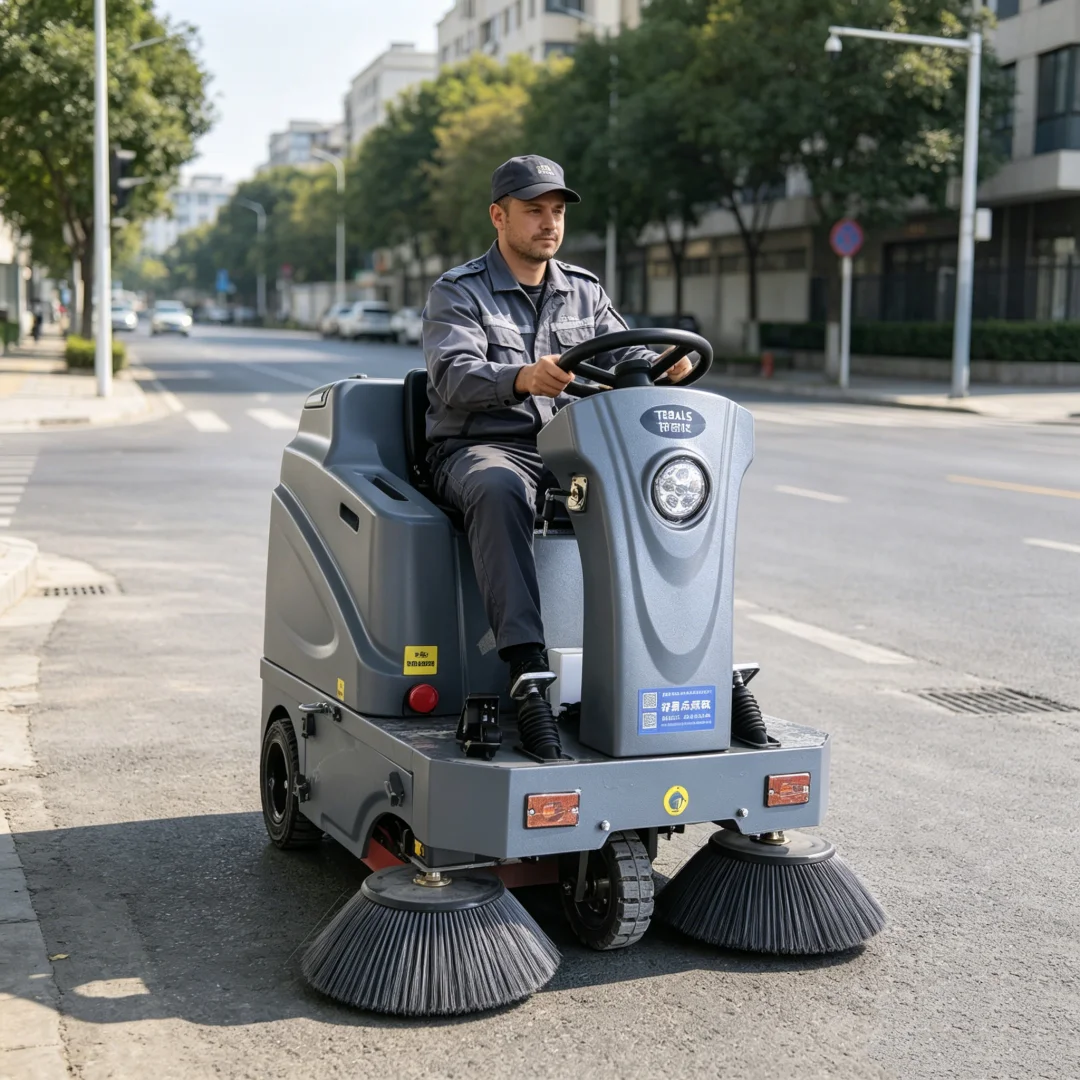 Customized YG-13 Industrial Ride-on Manual Sweeper Spraying Factory Workshop Park Road Garbage Cleaning Vehicle 80L Hopper Vacuu