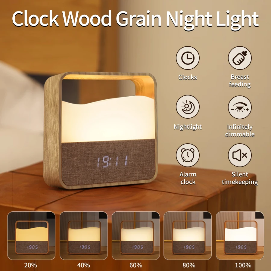 

Светодиодный ночник, портативный прикроватный будильник с регулируемой яркостью, перезаряжаемый светильник для пробуждения, настольная лампа для спальни, детская детская комната для чтения