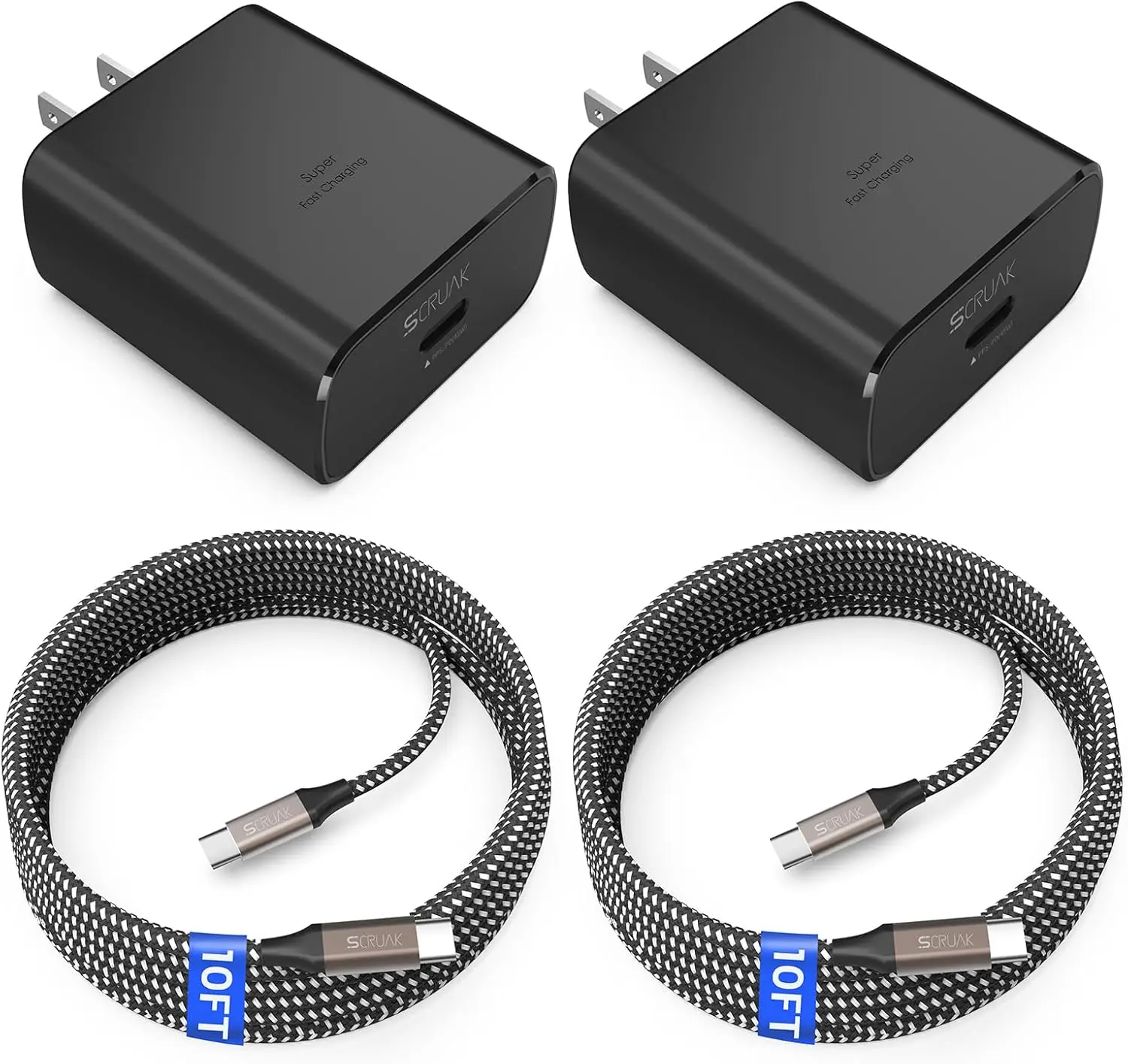 2-Pack 45W Super Fast Charger USB C Block + 2x10FT Cables for Samsung Galaxy S26/S25/S24/S23/S22/S20, Note 10/20, Tab S9
