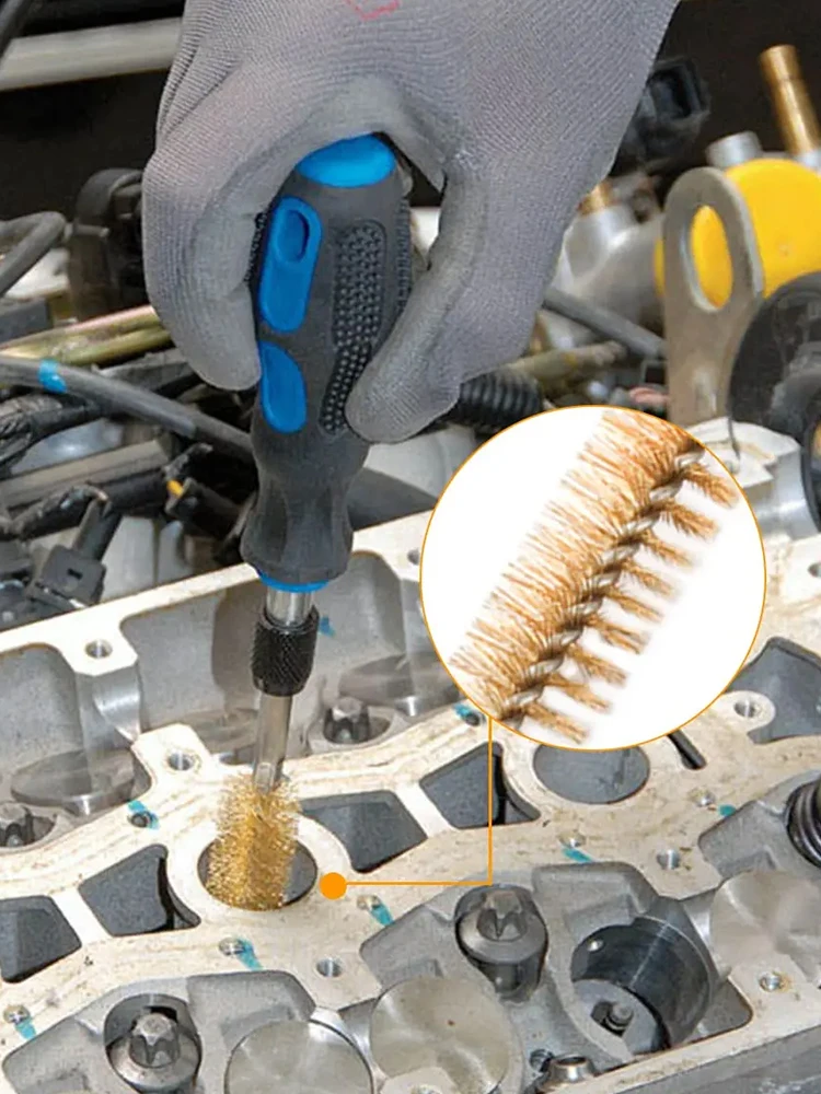 Imagem -06 - Aço Bore Wire Brush Twisted Wire Escova de Limpeza de com Handle Hex Shank para Power Drill Impact Driver Aço Inoxidável Pcs