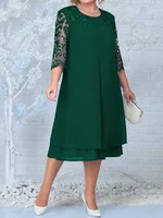 Vestidos de talla grande para mujer 2025 bordado Floral Patchwork otoño vestido de invitados de boda verde Formal fiesta graduación ropa de mujer