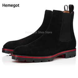 Black Cow Suede Boots for Men Casual High-Top Wear-Resistant Luxury Design Winter Ankle Low-Heeled Knight Boots Shoes New In