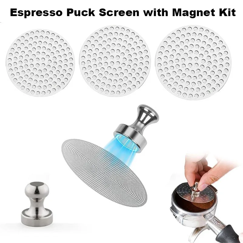 51/53/58mm Espresso Puck Screen mit Magnet-Set Wiederverwendbarer Filtersieb mit Magnetnagel Barista Espresso Kaffee Zubehör
