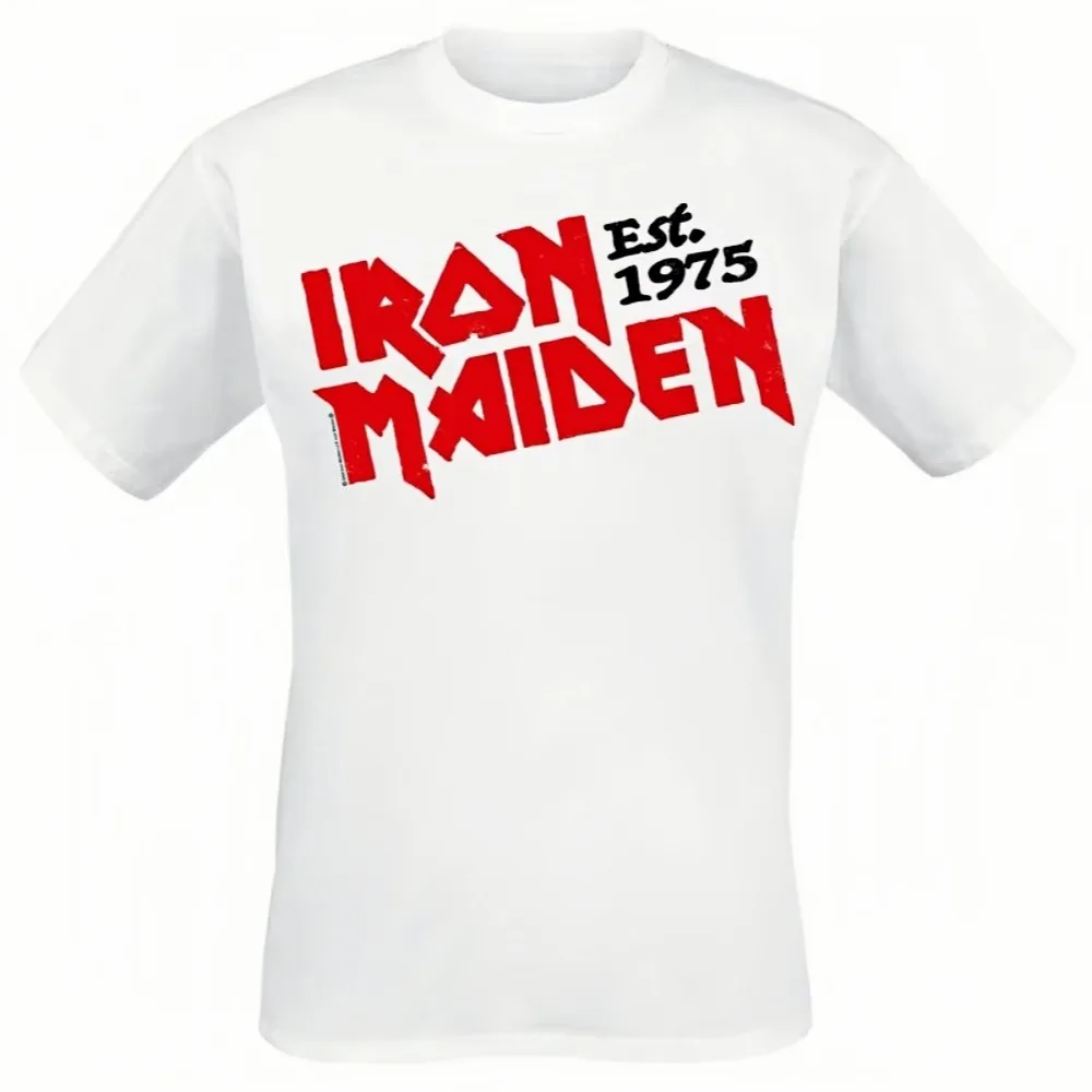 Camisetas para hombres y mujeres Est 1975 Iron Maiden blanco estampado gráfico manga corta camisetas casuales de gran tamaño ropa de calle de tendencia de lujo