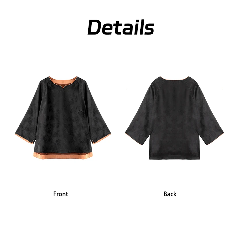 LI SILK CLOUD xiangyunsha Long Sleeve Top - 100% Mulberry Silk,Oriental Patterns Guangdong Black Pearl Guangdong Gauze