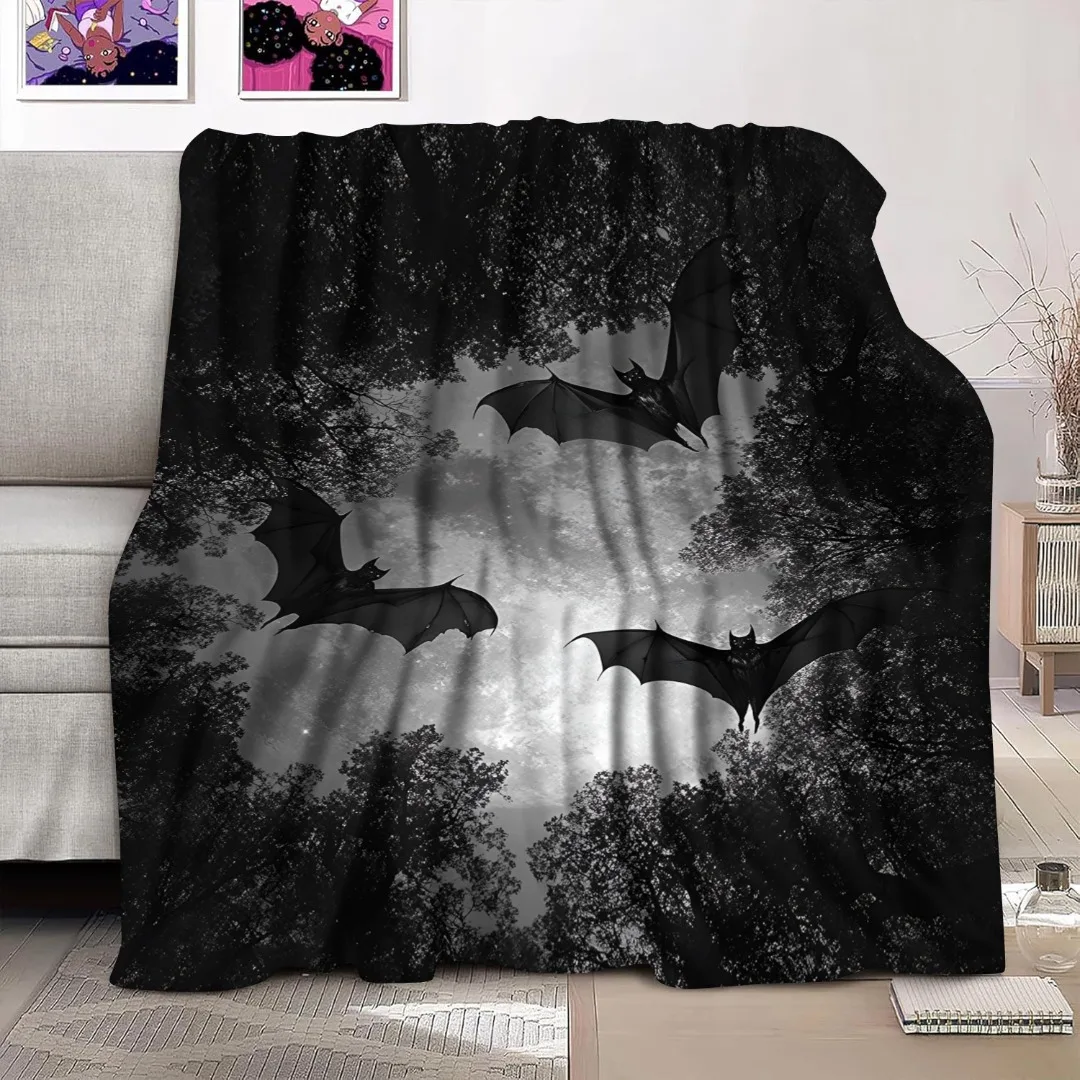1 قطعة بطانية الهالوين الخفافيش الأسود DarkNight طباعة لكرسي الأريكة بطانية ناعمة صديقة للبشرة 2025 جديد للمنزل ديكور الهالوين #2
