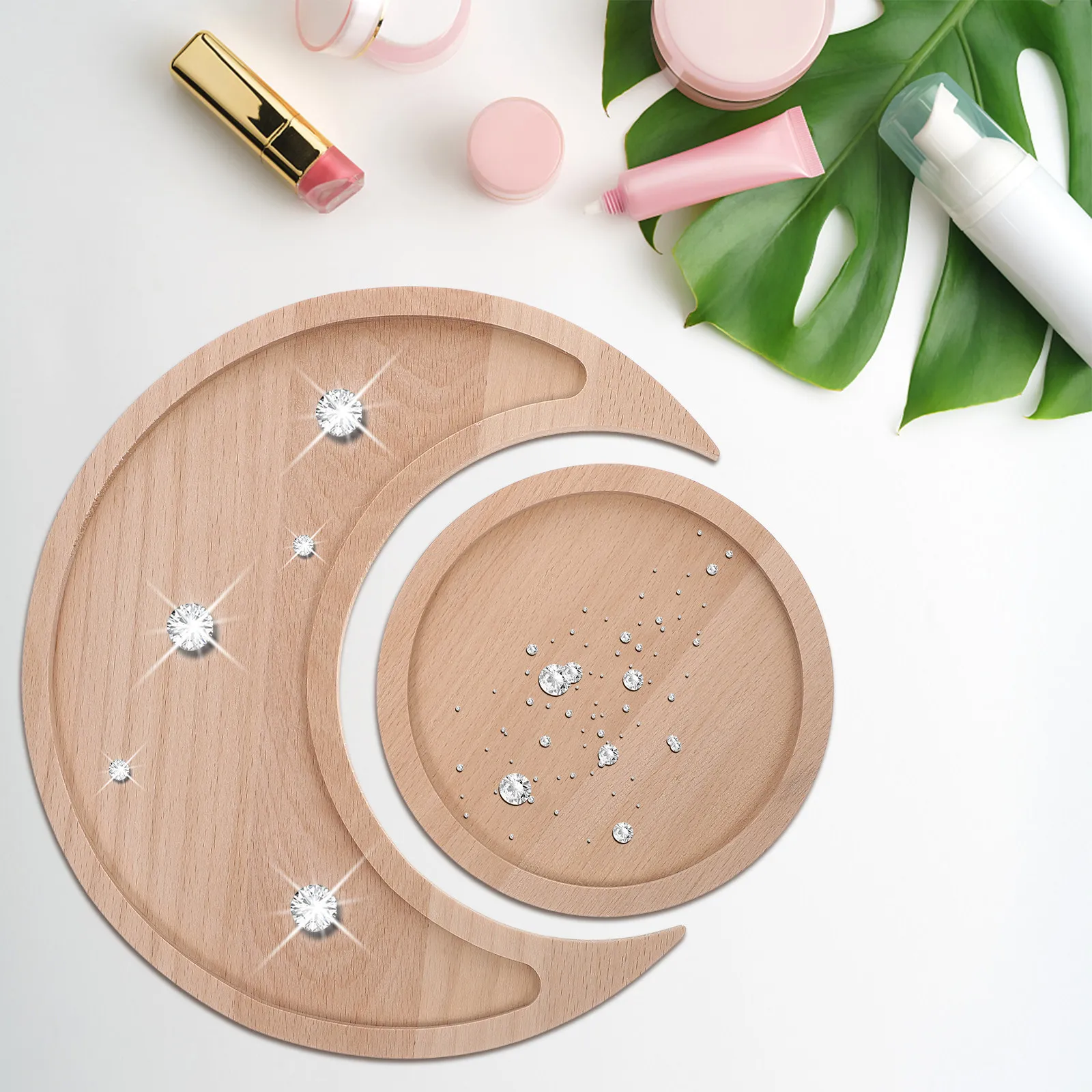 

2Pcs Wood Tray Jewelry Organizer Holder Display Storage for Home Office Jewelry Plate Versatile Storage Tray