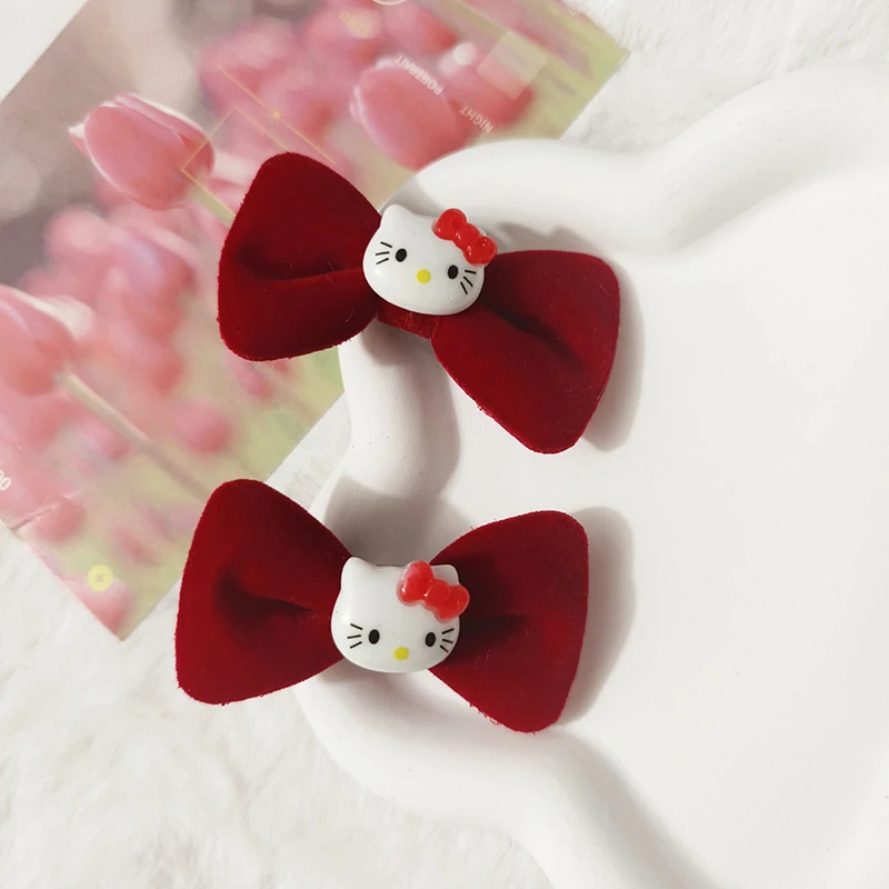 1Pc Kawaii Sanrio accessori Red Bow Hello Kitty Hairpin KT Cat Hairpin Ins Sweet Student Hairpin Hello Kitty Y2k Hairpin Gift