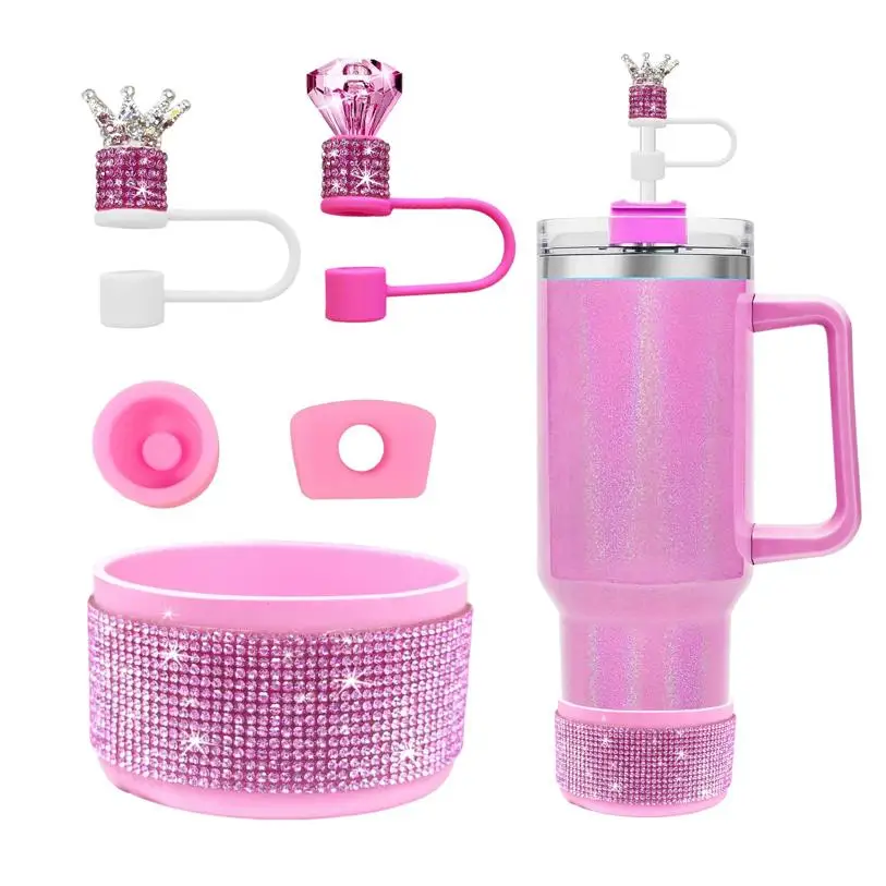 Crown & Diamond Rhinestone Accessories Set for  Cup – Bling Straw Covers, Spill Proof Stoppers, Glitter Silicone Boot for  Quen